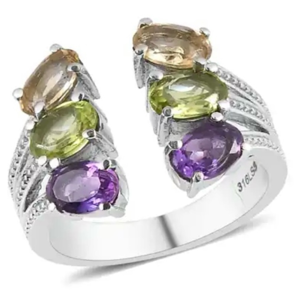 ππAfrican Amethyst, Peridot and Brazilian Citrine Open Band Ringππ - Picture 4 of 10